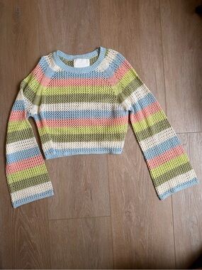 Zara Cropped Crochet Sweater in Pastel Blue, Pink, Green, Cream